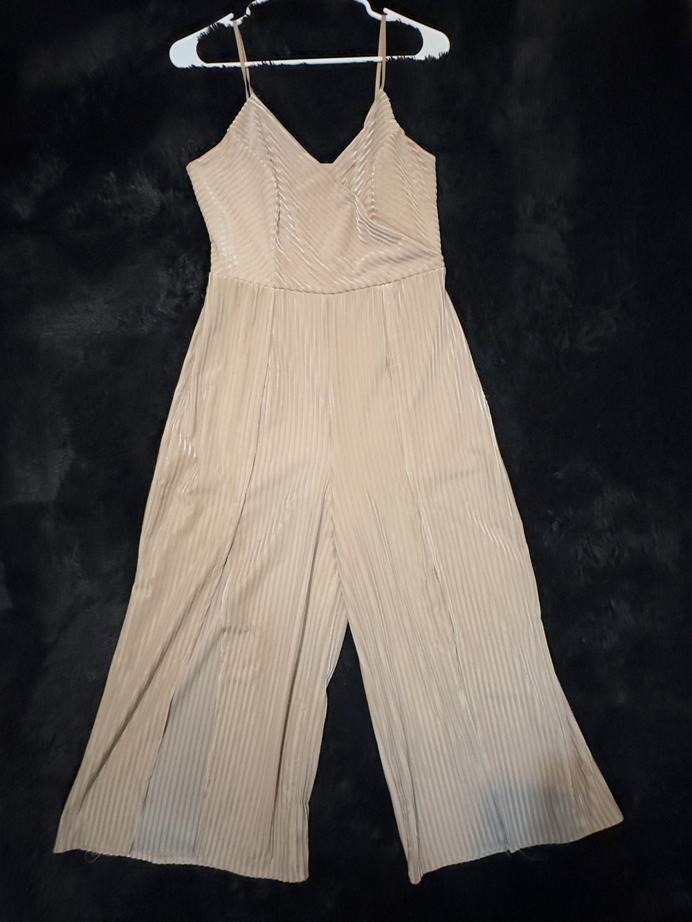 love, Fire Beige Pleated Wide-Leg Sleeveless Jumpsuit